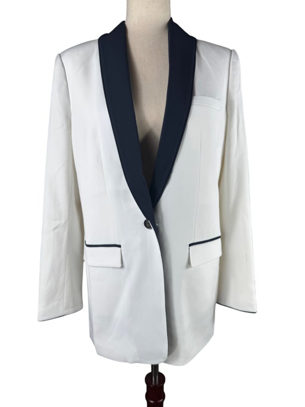EQUIPMENT White & Navy Blue Tuxedo Blazer Size 4